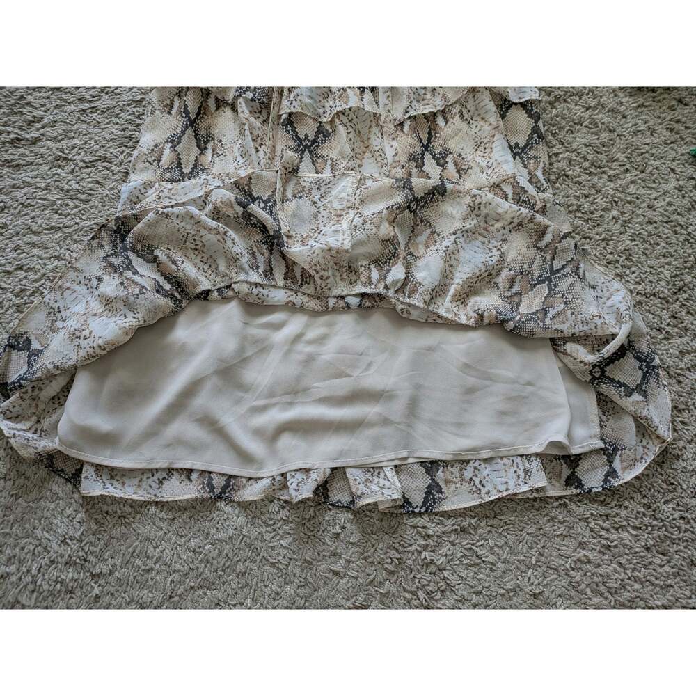 Olivaceous Tie Neck Snake Print Dress Womens M Flare Ruffle Sleeve Wedding Guest - Picture 8 of 8